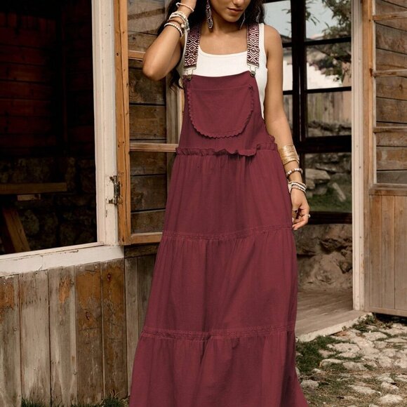 casual burgundy dress Burgundy Casual Tie Back Summer Maxi Dress main image 0